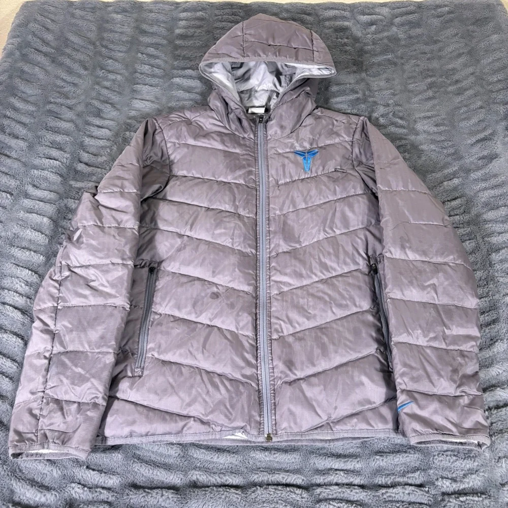 Nike Kobe Bryant Mamba Down Puffer Jacket Gray Blue Sheath Logo Mens Large